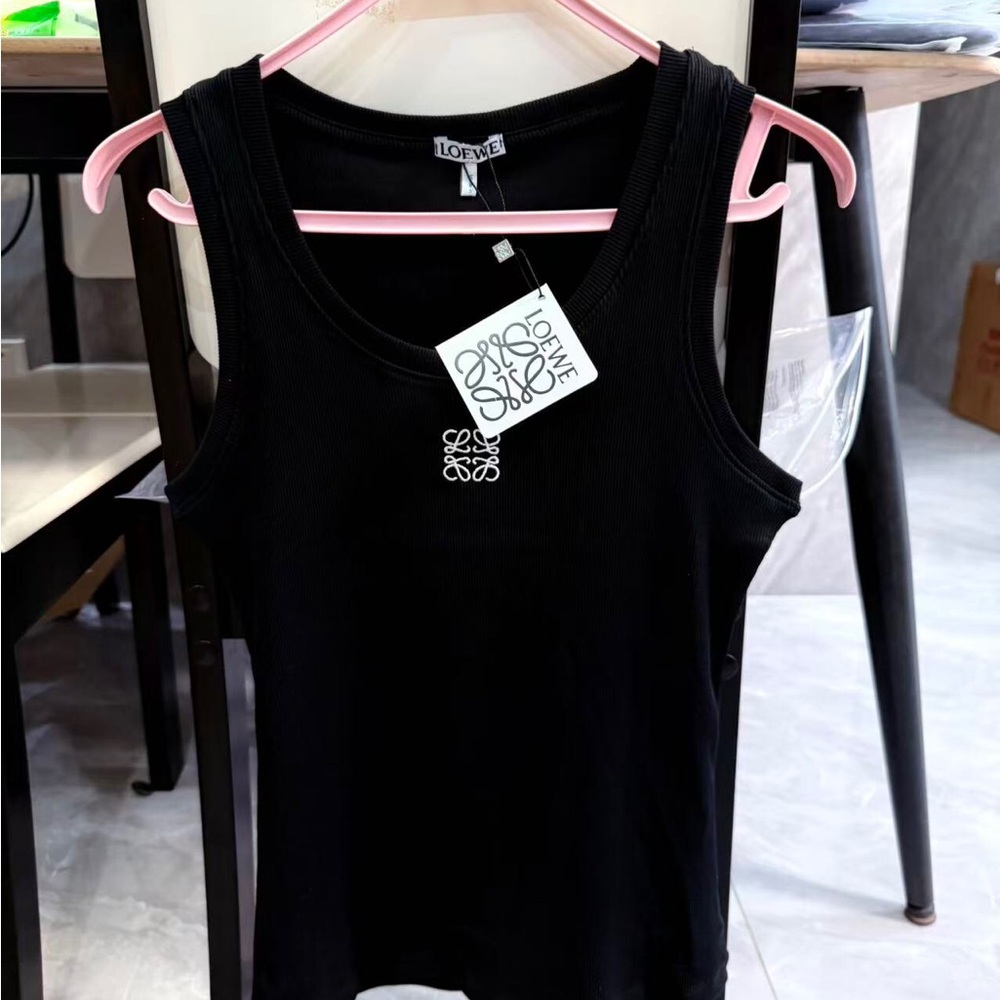 Loewe Ribbed Cotton Tank with Embroidered Logo (Black)